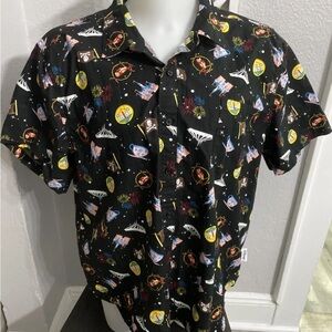Disney Universe Castle Space Mountain Tiki Room Button Up Shirt XXL
